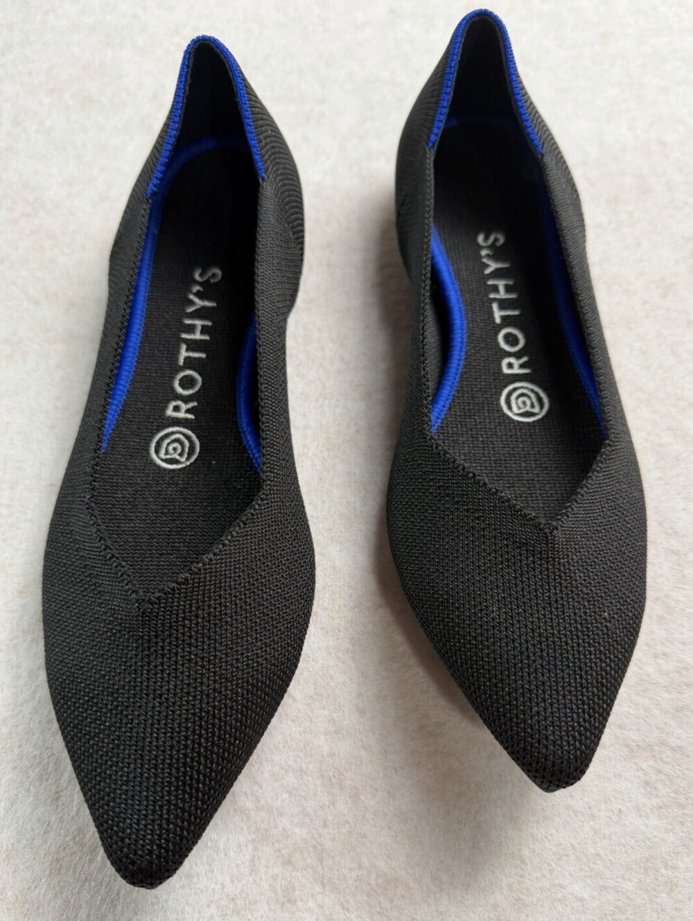 Rothy's Women's Knit Pointed Toe Slip-On Flats Black/Blue Trim Size 5 NWOB